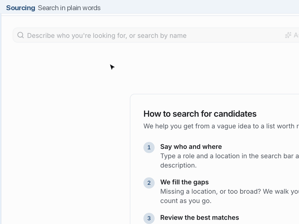 Levo in use: a Sourcing search for hospice RNs near Phoenix, then a Retain escalation follow-up being logged